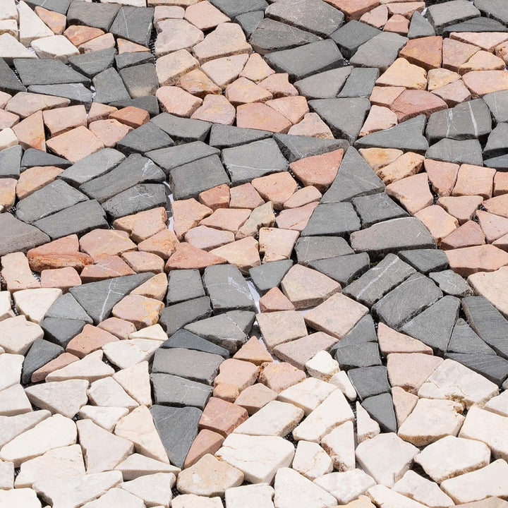 DIVERO Fliesen Rosone Windrose Naturstein Mosaik Marmor dekorativ creme-grau- rosé 90 x 90 cm Fliese