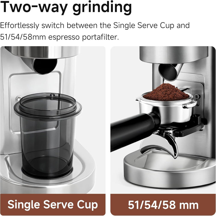 HIBREW G7 Espressomühle mit Kegelsenker, magnetischer Messbecher, Metallgehäuse, 48 Mahlstufen - für