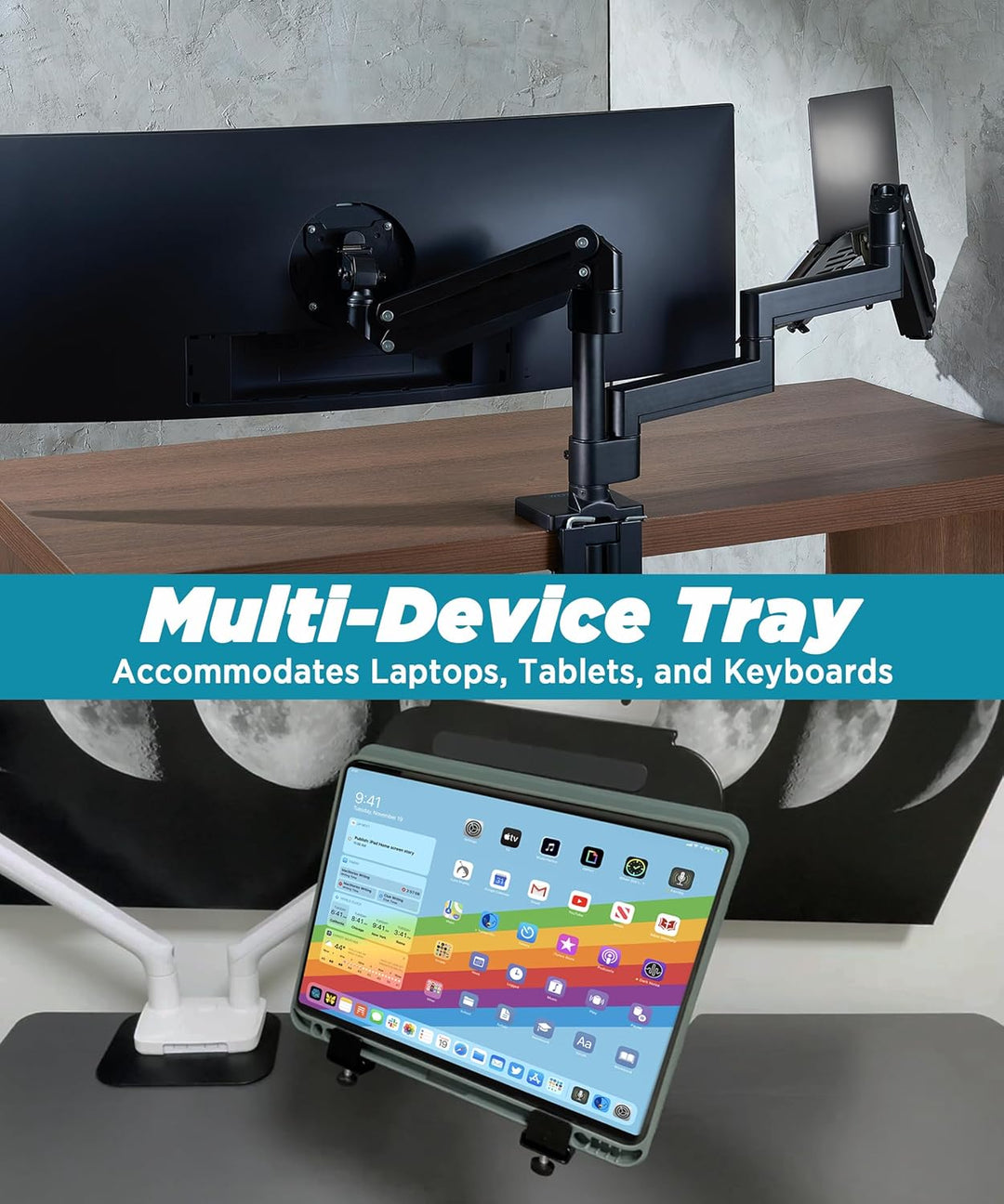 ULTRARM 10-17” Laptop Mount Tray for VESA Monitor Arms and Stands Supports Mounting Notebooks, Table
