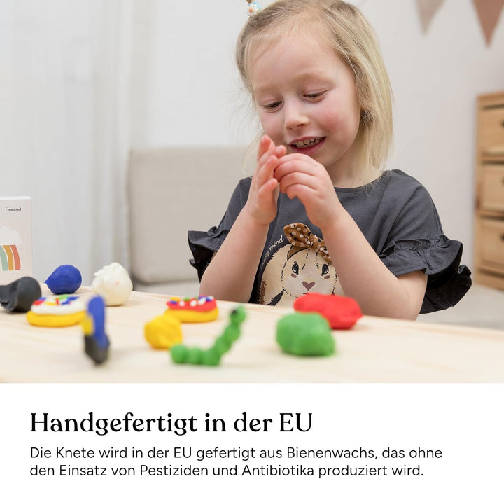 Ehrenkind® Bienenwachs Knete Kinder 6 Farben, natürliche Modelliermasse, wiederverwendbar, trocknet