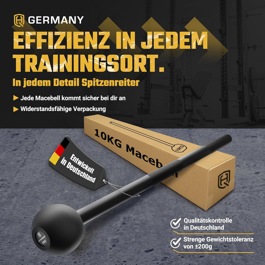 HQ Germany® Macebell 2-10kg [100% Stahl] - Steel Mace, Gada, Clubbell | Massiv verschweisst aus eine