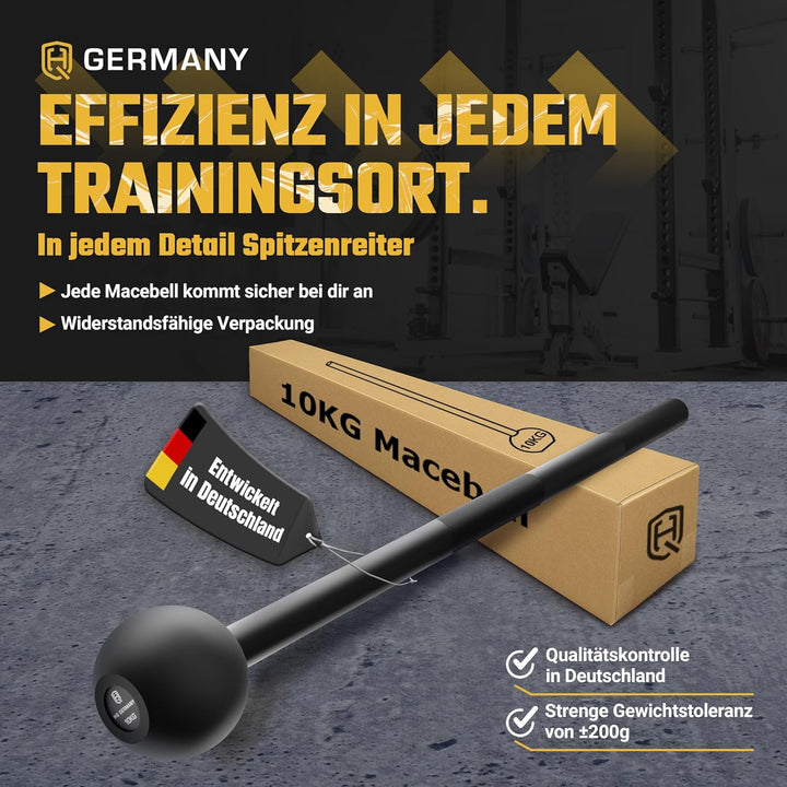 HQ Germany® Macebell 2-10kg [100% Stahl] - Steel Mace, Gada, Clubbell | Massiv verschweisst aus eine