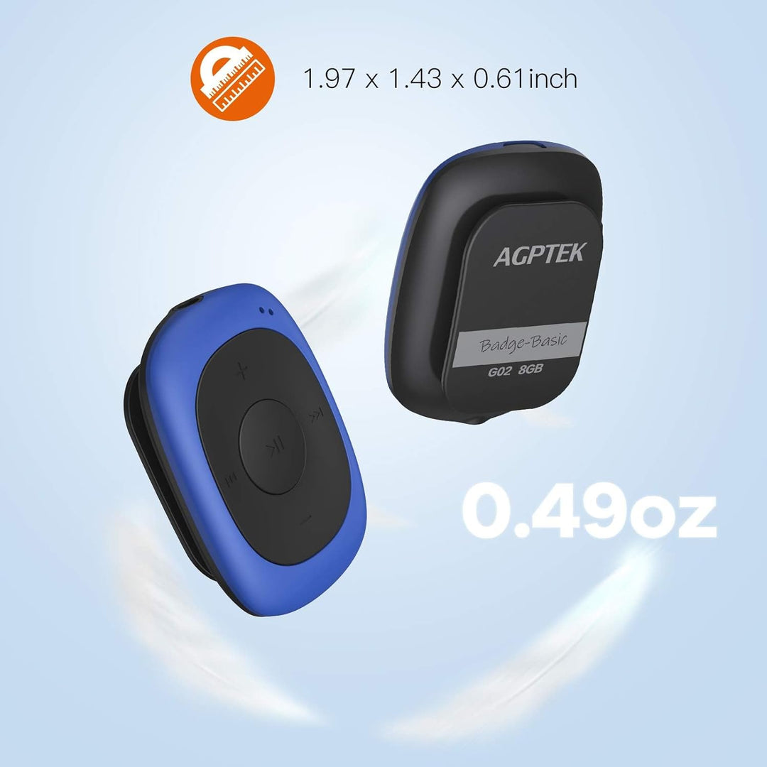AGPTEK Mini Clip 8GB MP3 Player mit Bügel-Kopfhörer und Silikon Hülle, Leichter Sport Musik Player m