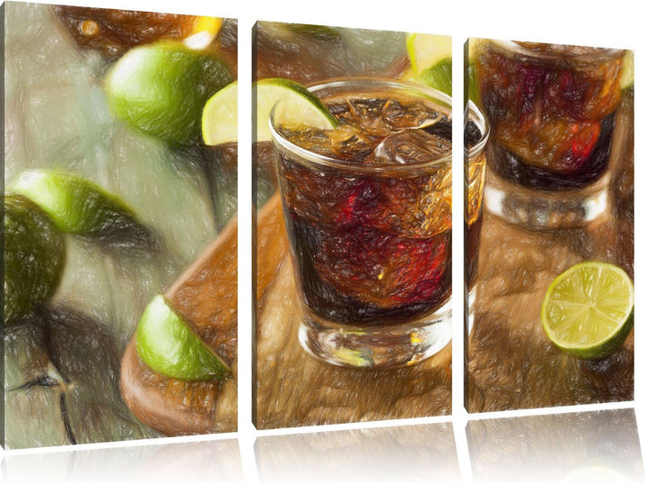 Pixxprint Erfrischender Cuba Libre als Leinwandbild/Grösse: 3 Teilig (120x80 cm) cm/Wandbild/Kunstdr