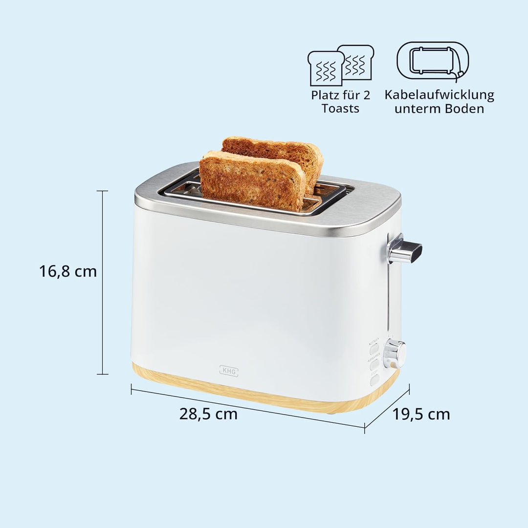 KHG Toaster TO-810 WWD | 2 Scheiben Toaster mit Brötchenaufsatz | 7 Bräunungsstufen mit Bräunungskon