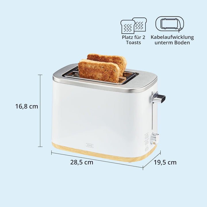 KHG Toaster TO-810 WWD | 2 Scheiben Toaster mit Brötchenaufsatz | 7 Bräunungsstufen mit Bräunungskon