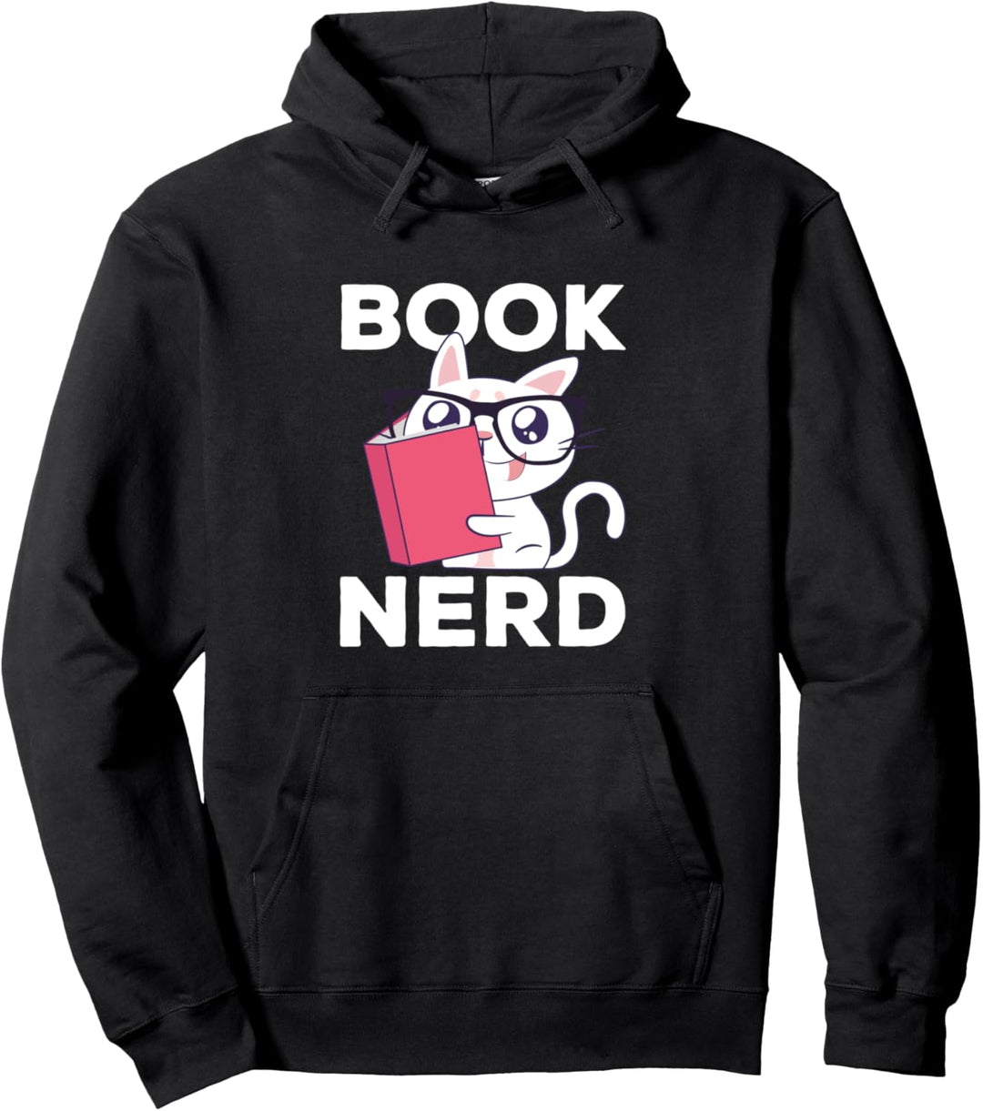 Book Nerd Lustige Katze Mit Brille Liest Buch Bücher Sprüche Pullover Hoodie