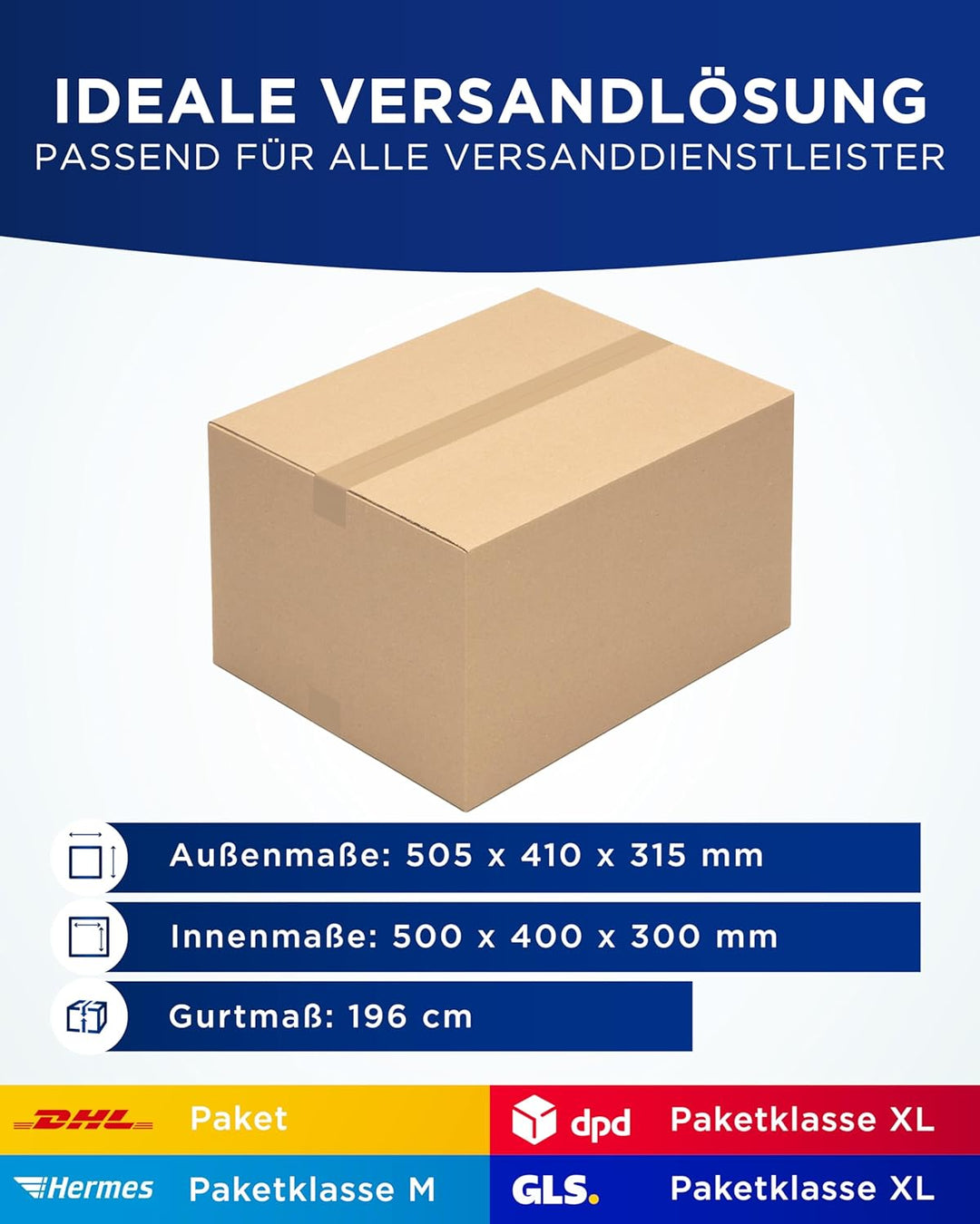 15 Kartons in 500 x 400 x 300 mm für DPD und DHL Versand 2-wellig