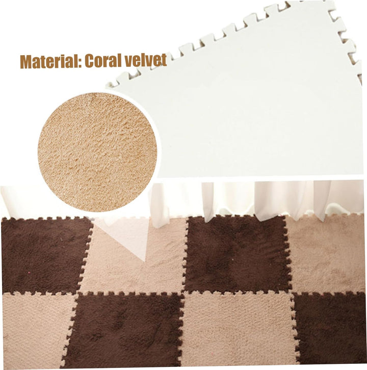 10 pcs Teppichfliesen, 12 x 12 Zoll Plüsch Teppichquadrate nicht rutschfeste Bodenmatten Weiche Eva