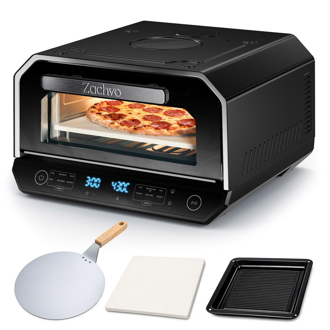 Pizzaofen Elektrisch 450°C – Neapolitanische Pizza in 90 Sek, Sichtfenster & Innenbeleuchtung, 6 Pro