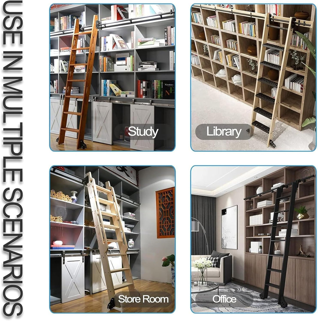 Rollbares Bücherregalleiter-Hardware-Set, robuste Gleitschienen und Schienensystem für Regale und La