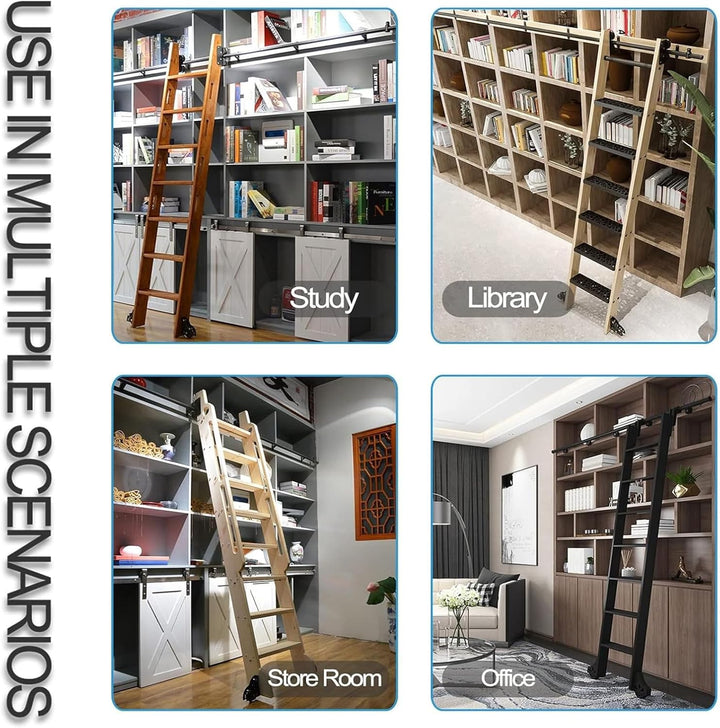 Rollbares Bücherregalleiter-Hardware-Set, robuste Gleitschienen und Schienensystem für Regale und La