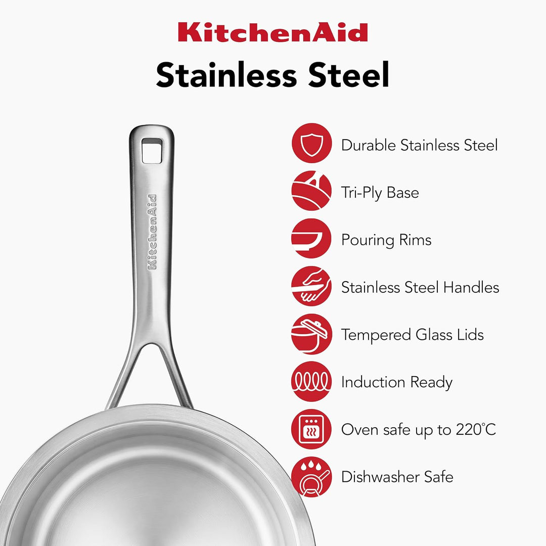 KitchenAid Stainless Steel Sheet Edelstahl-Kochgeschirrset, 3-teilig, 16 cm/20 cm/24 cm Kochtöpfe, I
