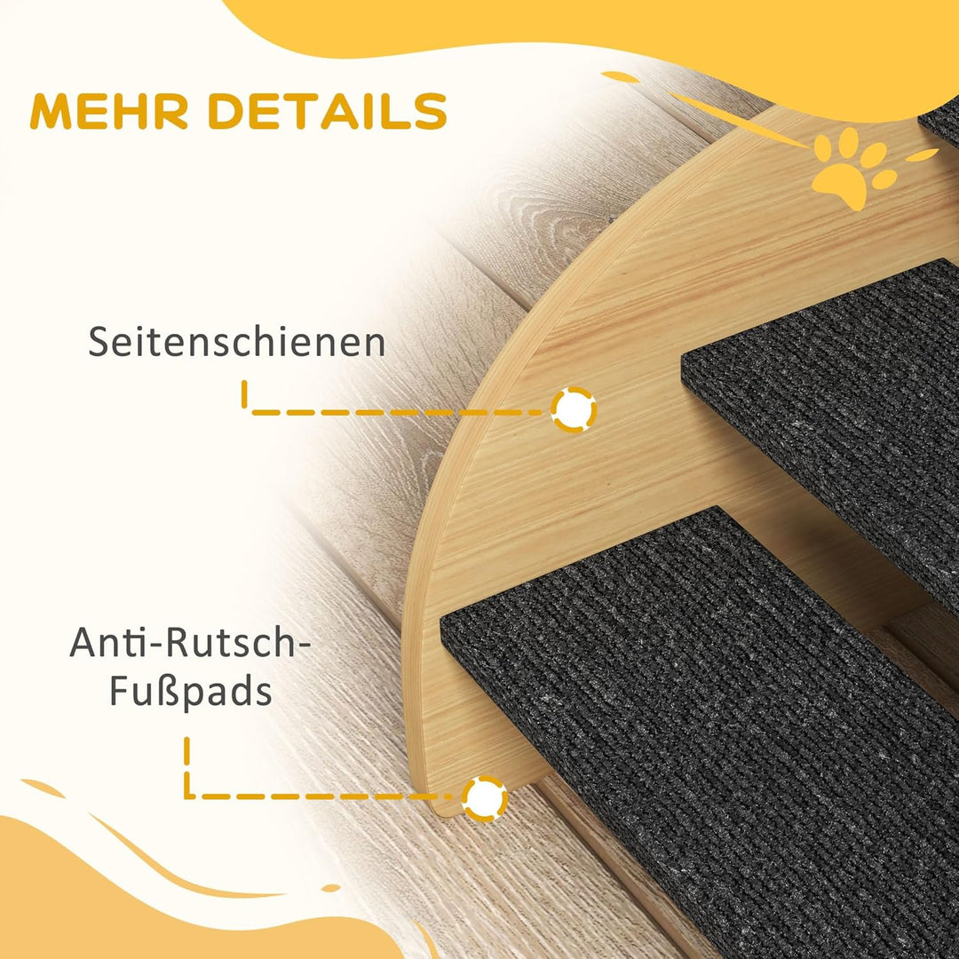PawHut Hundetreppe 3 Stufen 30 cm Hoch Haustiertreppe mit Seitenwand Hunderampe für Kleine Hunde Kat