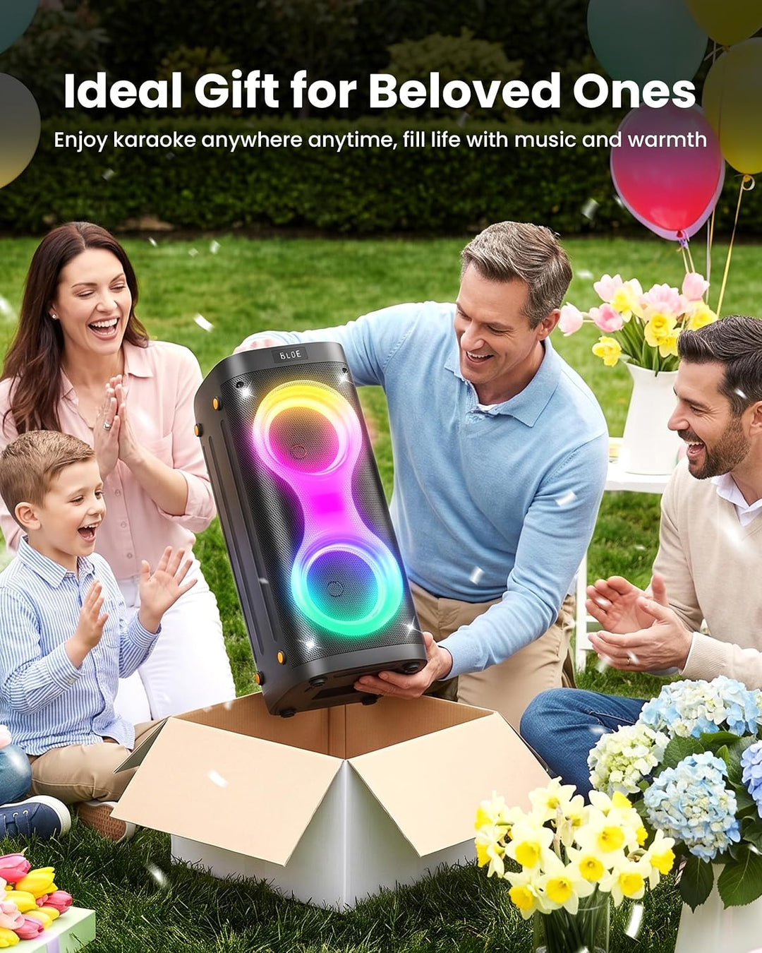 Ankuka Bluetooth Lautsprecher grosse, Partybox mit BT 5.3, 6 Lichtmodi, Mikrofonanschluss, TWS, AUX-