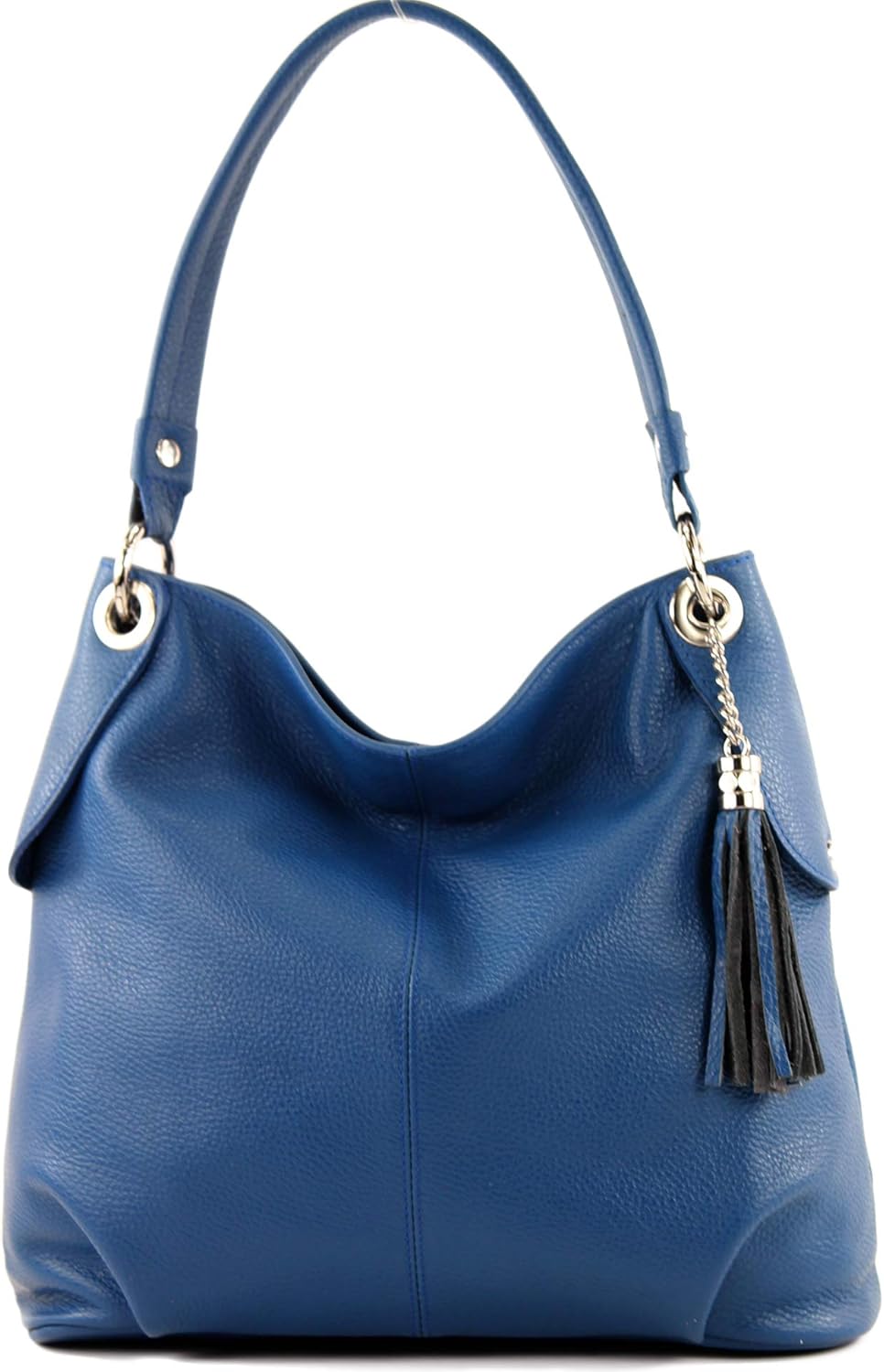 modamoda de - T185 - ital. Damen Schultertasche aus Leder Blau, Blau