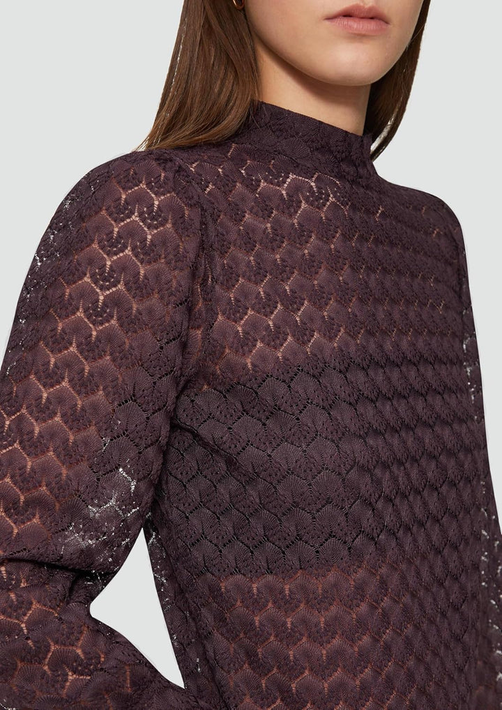 QS Transparentes Spitzen-Shirt mit Stehkragen XS 4988_aubergine, XS 4988_aubergine
