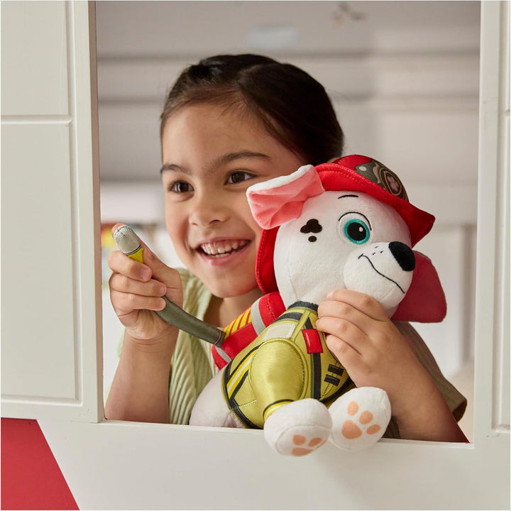 PAW PATROL Fire Rescue - Marshall Deluxe Plüschtier, 25 cm gross, in Feuerwehruniform und mit Löschr