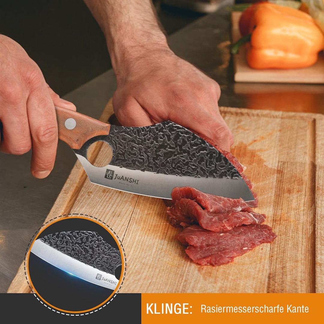 JUANSHI® Handgeschmiedetes Ausbeinmesser Kochmesser Papas Geschenk Geburtstag Profi Wikingermesser A
