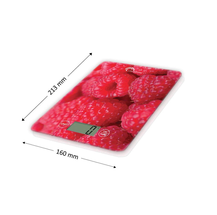 LITTLE BALANCE 8546 Slim Himbeeren USB-R, Küchenwaage ohne Batterie, USB wiederaufladbar, reparierba