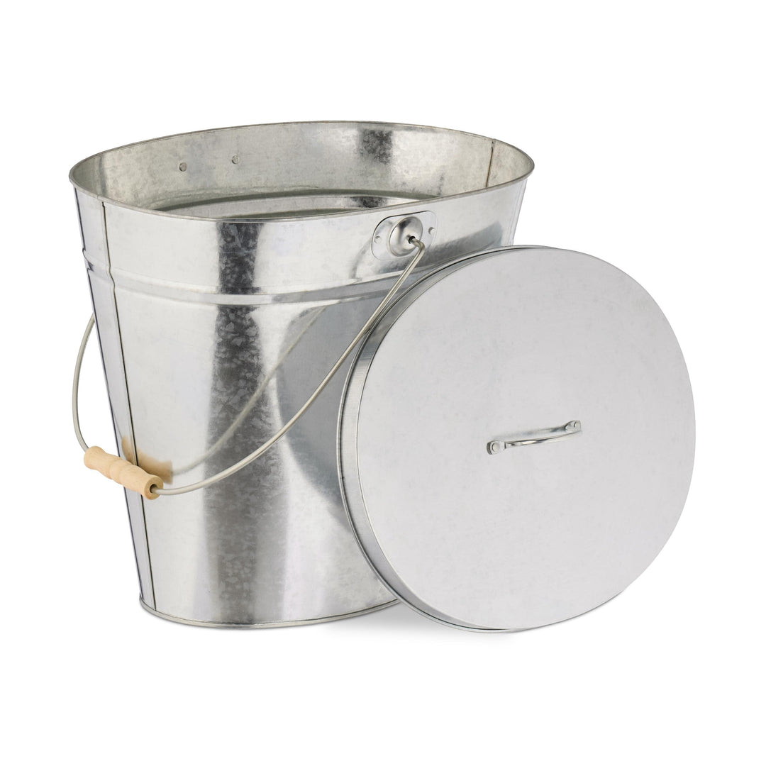 Relaxdays Ascheeimer mit Deckel, 12 l, Aschetonne mit Henkel, für Kohle & Asche, Kamin, Ofen, verzin