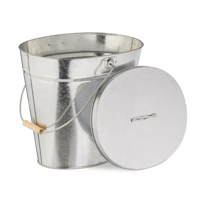 Relaxdays Ascheeimer mit Deckel, 12 l, Aschetonne mit Henkel, für Kohle & Asche, Kamin, Ofen, verzin