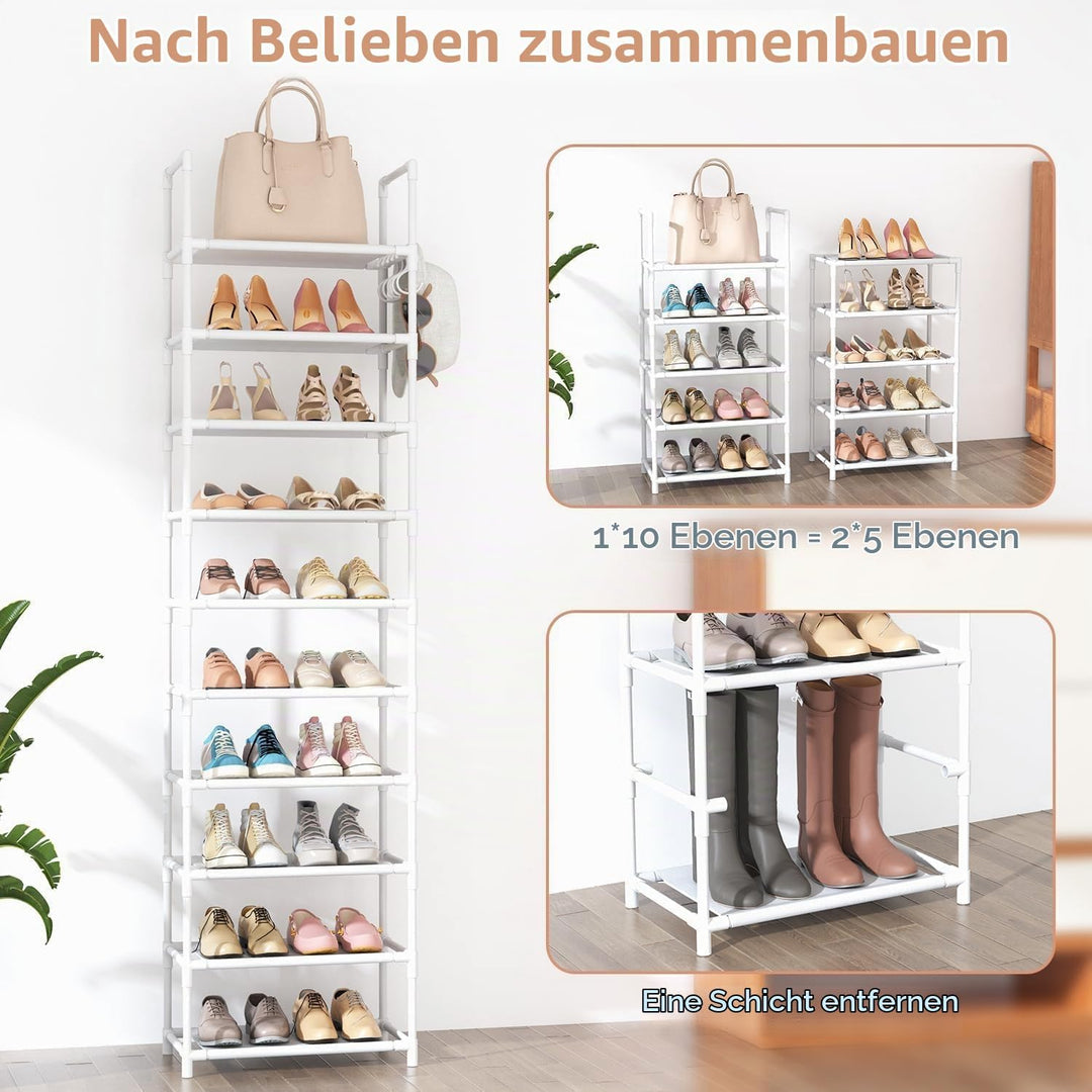 Schuhregal mit 10 Ebenen, Schuh-Organizer für 20-25 Paar Schuhe, offener Schuhschrank hoch, Schuhstä