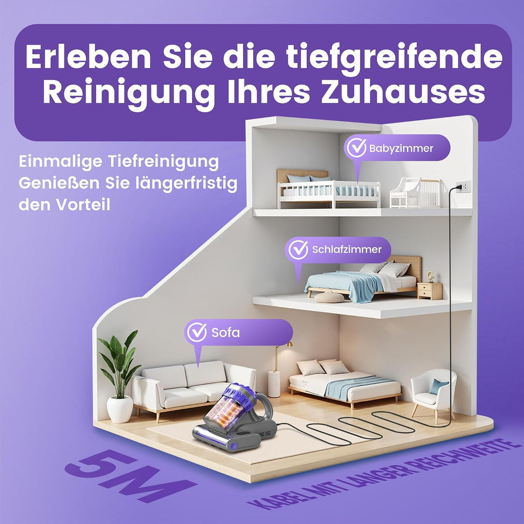Dzaki Milbensauger, Milbenstaubsauger mit UV-Licht &amp; Heissluft für Matratzen, 16Kpa Saugkraft/99,9%