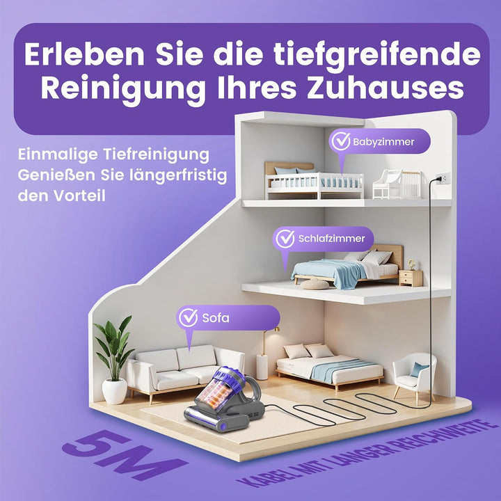 Dzaki Milbensauger, Milbenstaubsauger mit UV-Licht &amp; Heissluft für Matratzen, 16Kpa Saugkraft/99,9%