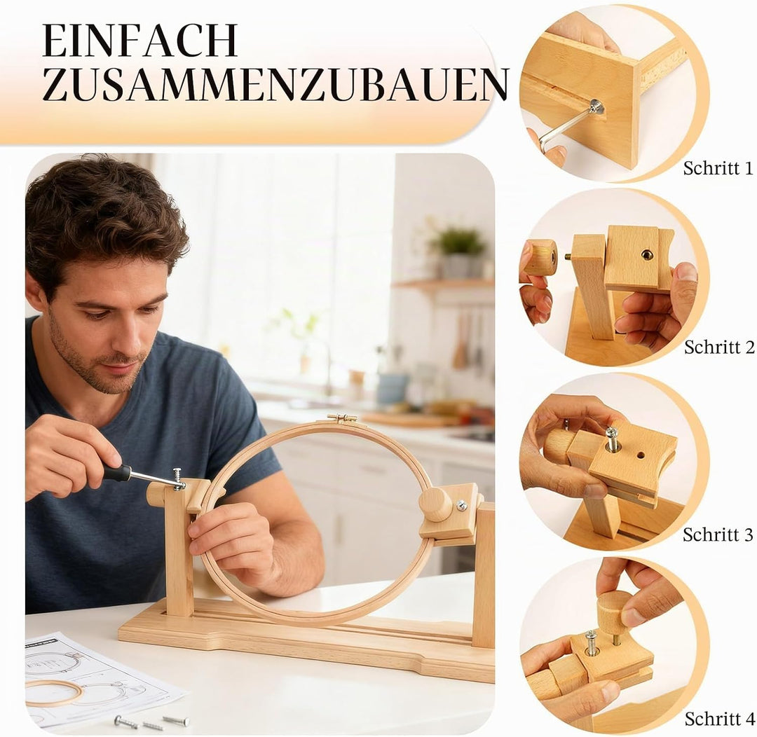JasCherry Runde Stickständer, Buche Kreuzstich-Rahmen, Einstellbare Stickständer, Kreuzstich Ständer