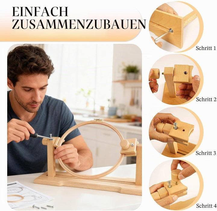 JasCherry Runde Stickständer, Buche Kreuzstich-Rahmen, Einstellbare Stickständer, Kreuzstich Ständer
