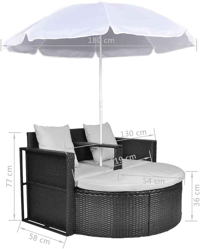 TEWTX7 Outdoor Poly Rattan Gartensofa 2-Sitzer mit Sonnenschirm Gartenmoebel Sonneninsel Rattansofa