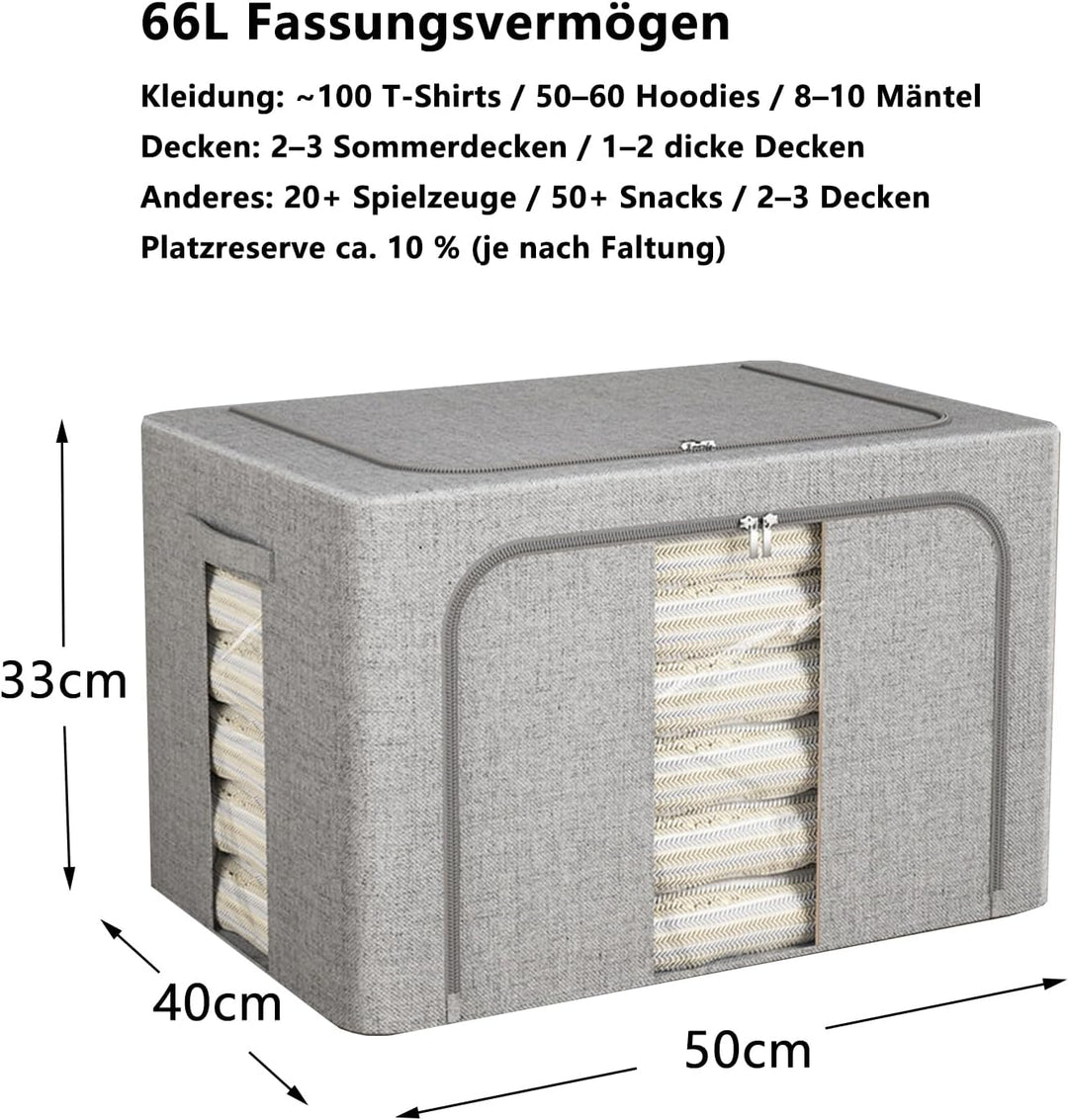 Aufbewahrungsboxen Kleidung 66L, Faltbar Mit Metallrahmen, Deckel, Sichtfenster, Stapelbar Für Kleid
