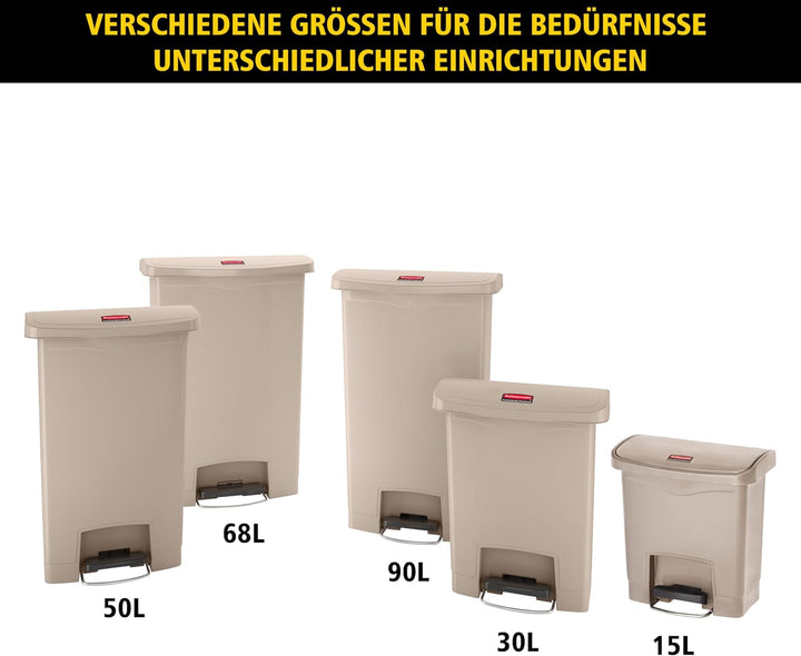 Rubbermaid Commercial Products Slim Jim 1883456 30 Litre Front Step Step-On Resin Wastebasket - Beig