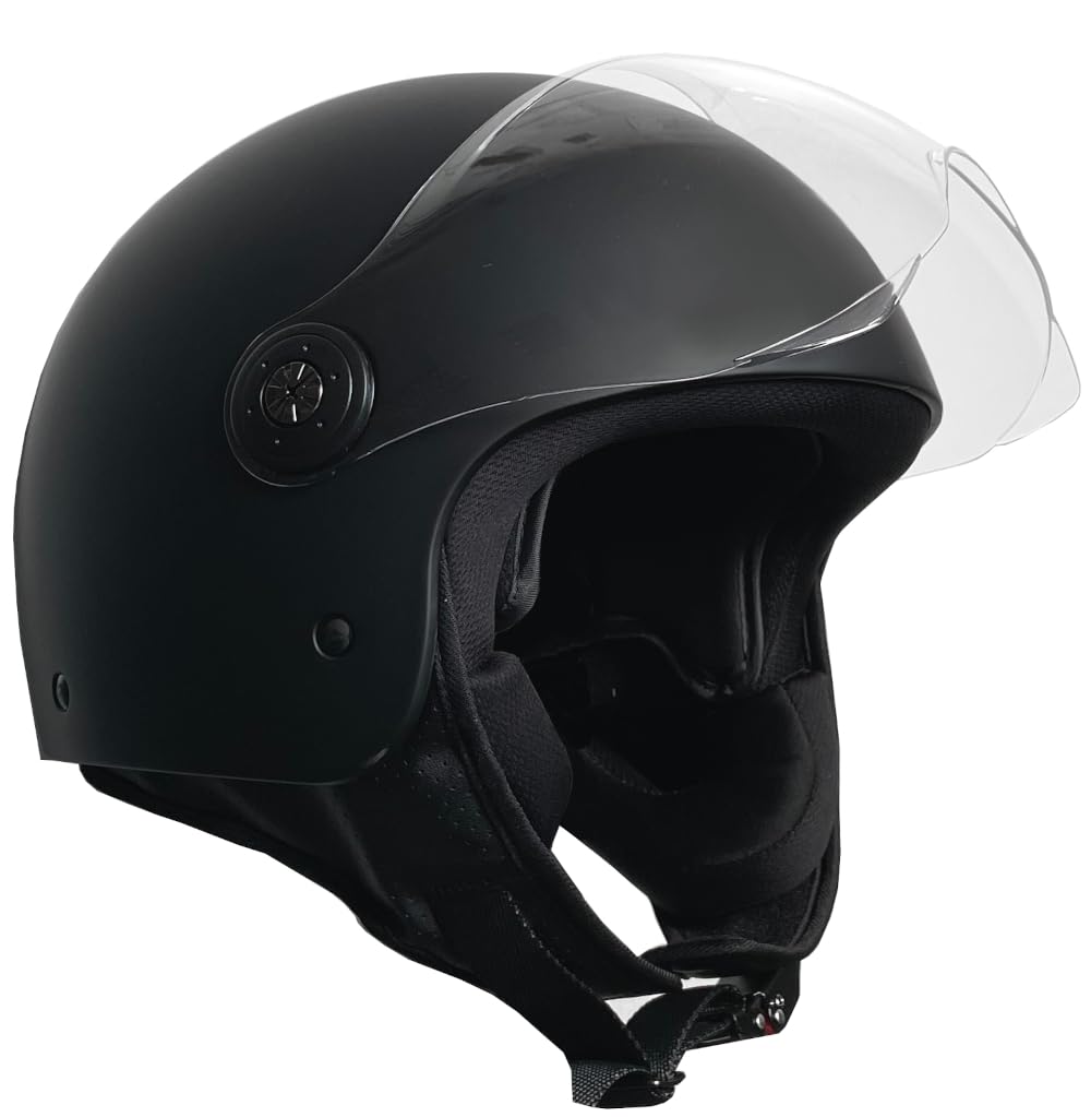 Jethelm Helm Motorradhelm RALLOX 588 Skull Grösse L matt schwarz mit Sonnenvisier, L