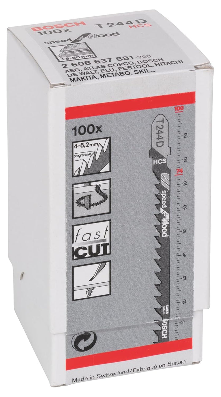 Bosch Professional 100 x Stichsägeblatt T 244 D Speed for Wood (für weiches Holz, Kurvenschnitt, Zub