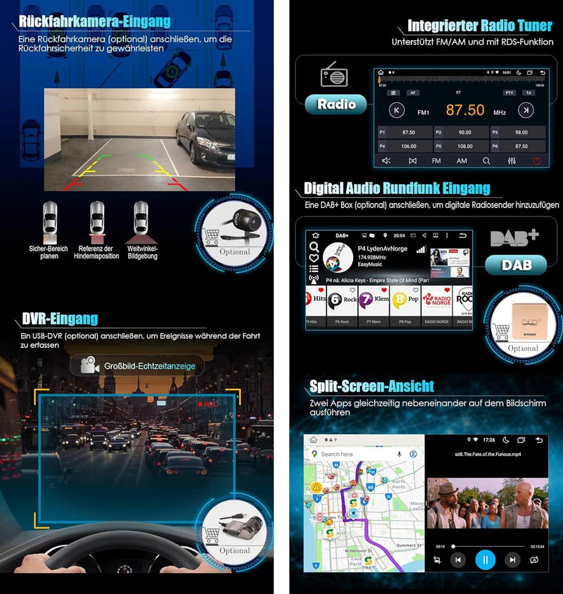 Erisin Android 10.0 Autoradio mit Navi GPS DVD Player für VW Golf 5/6 Polo Passat Tiguan Touran Cadd