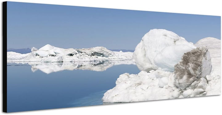 Paul Sinus Art Panoramabild auf Leinwand und Keilrahmen 150x50cm Grönland Meer Eisberge Schnee