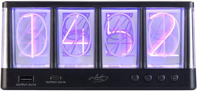 infactory Uhr: Tischuhr in Röhren-Optik, RGB-LEDs, USB-A/C-Anschluss, USB-betrieben (Tischuhr in Röh