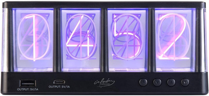 infactory Uhr: Tischuhr in Röhren-Optik, RGB-LEDs, USB-A/C-Anschluss, USB-betrieben (Tischuhr in Röh