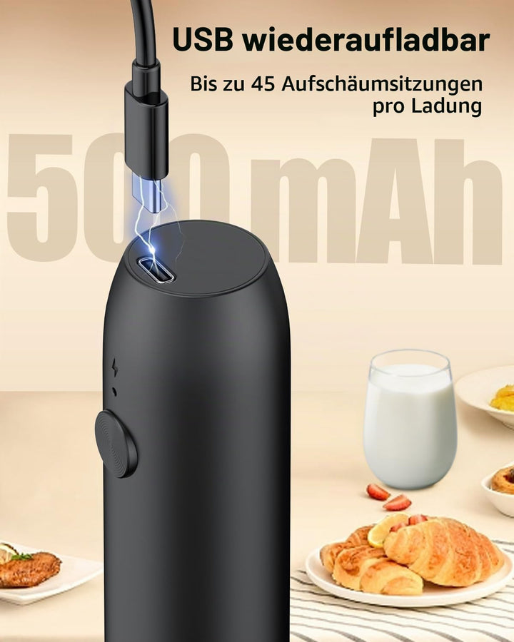 Pawfly Akku Milchaufschäumer Stab, Handschäumer mit Halter &amp; Edelstahlschneebesen, Elektrischer Scha