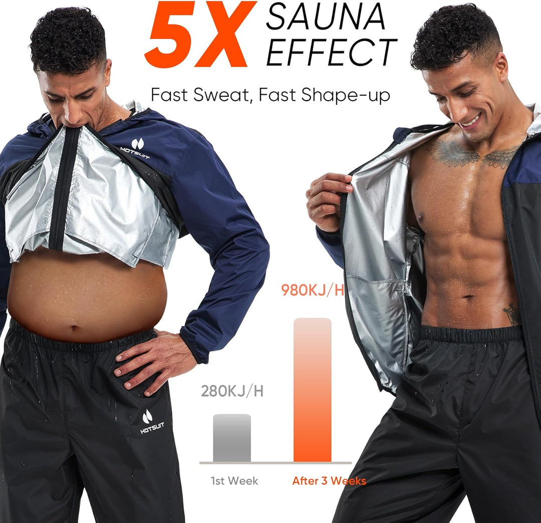 HOTSUIT Schwitzanzug Herren Trainingsanzüge Fitnessstudio Workout Übung Saunajacke Hose Ganzkörper S