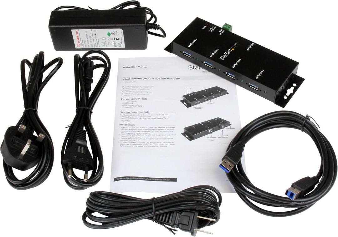 StarTech.com 4 Port USB 3.0 Hub - Industrieller USB-A Hub aus Metall mit ESD und Überspannungsschutz