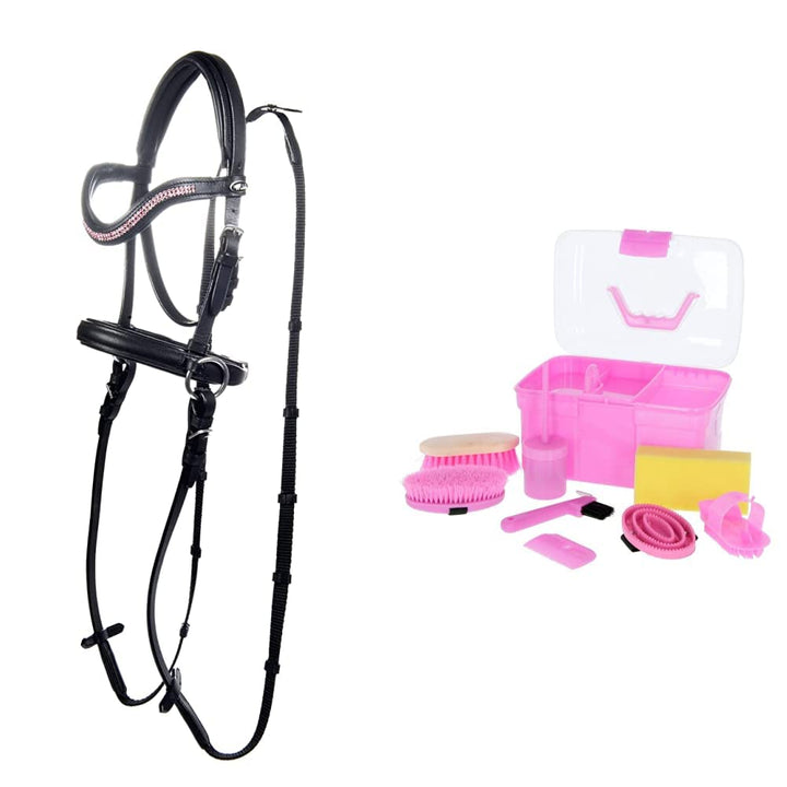 HKM 9209 Gebisslose Trense Funny Horses - Spielzeugtrense Holzpferde Schwarz/Pink, Shetty & Kerbl Pu