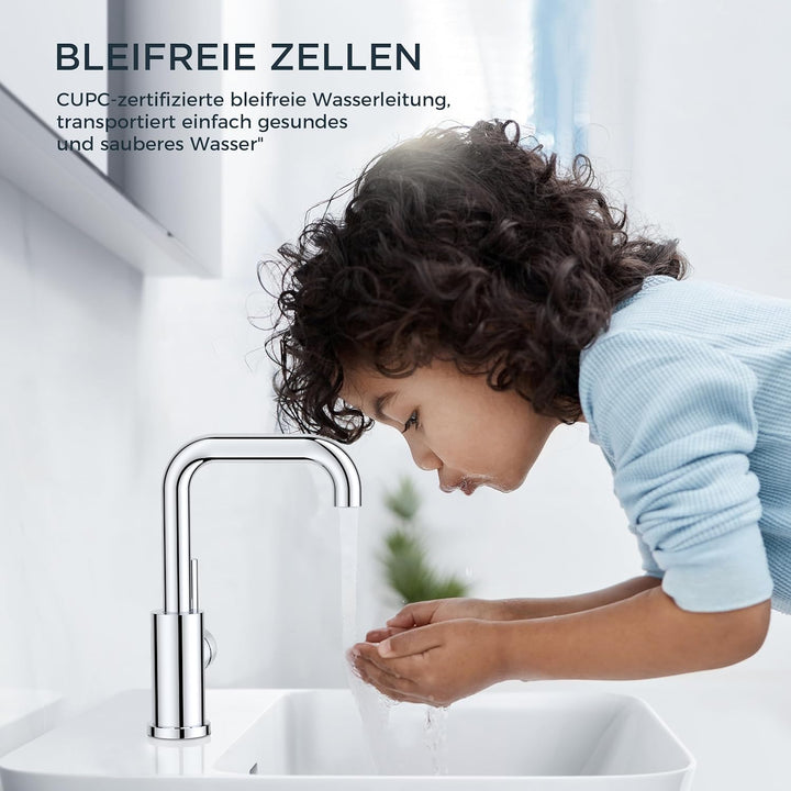 FORIOUS Wasserhahn Bad Hoch 360° Drehbar, Edelstahl Waschtischarmatur Hoch mit Warm/Kaltwasser Misch