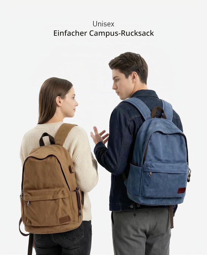 Muzee Canvas Rucksack, Leichter Anti-Diebstahl-Reise-Rucksack mit USB-Ladeanschluss für Herren Damen