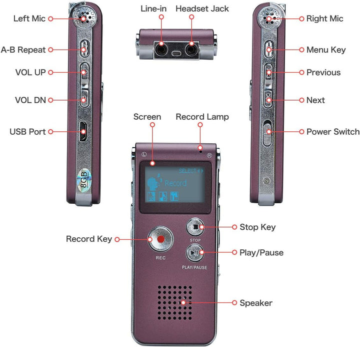 Digitales Diktiergerät,COVVY 8GB Audio Aufnahmegerät,Digitaler Voice Recorder mit Spracherkennung fü