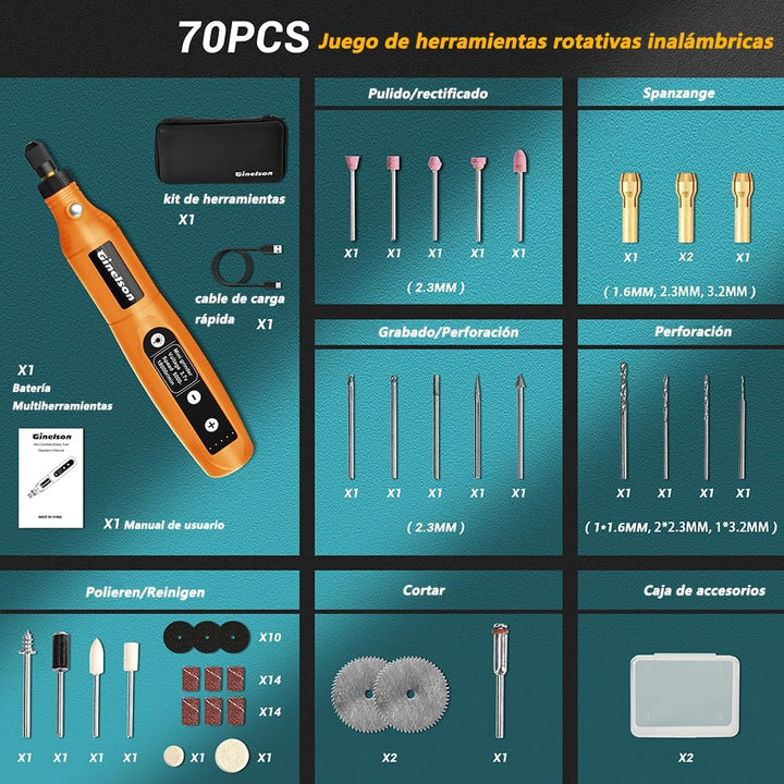 Mini Akku Rotationswerkzeug mit LED, 5 Geschwindigkeiten (5000-18000 U/min), 3,7V Multifunktionswerk