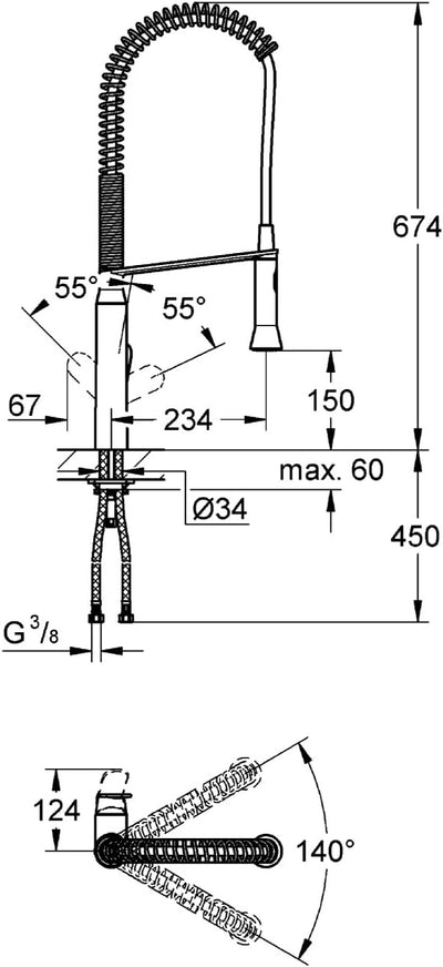 GROHE K7 Küchenarmatur, hoher Auslauf, Profibrause, SuperSteel 32950DC0 Edelstahl Large Rundes Desig