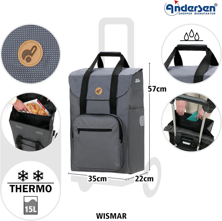 Andersen Einkaufstrolley - klappbar - 45 Liter - mit Kühlfach - Aufhängung für Einkaufswagen - belas